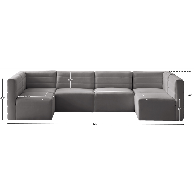 Meridian Furniture Quincy Grey Velvet Modular Sectional
