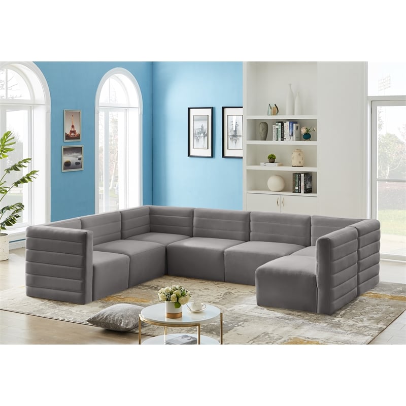 Meridian Furniture Quincy Grey Velvet Modular Sectional