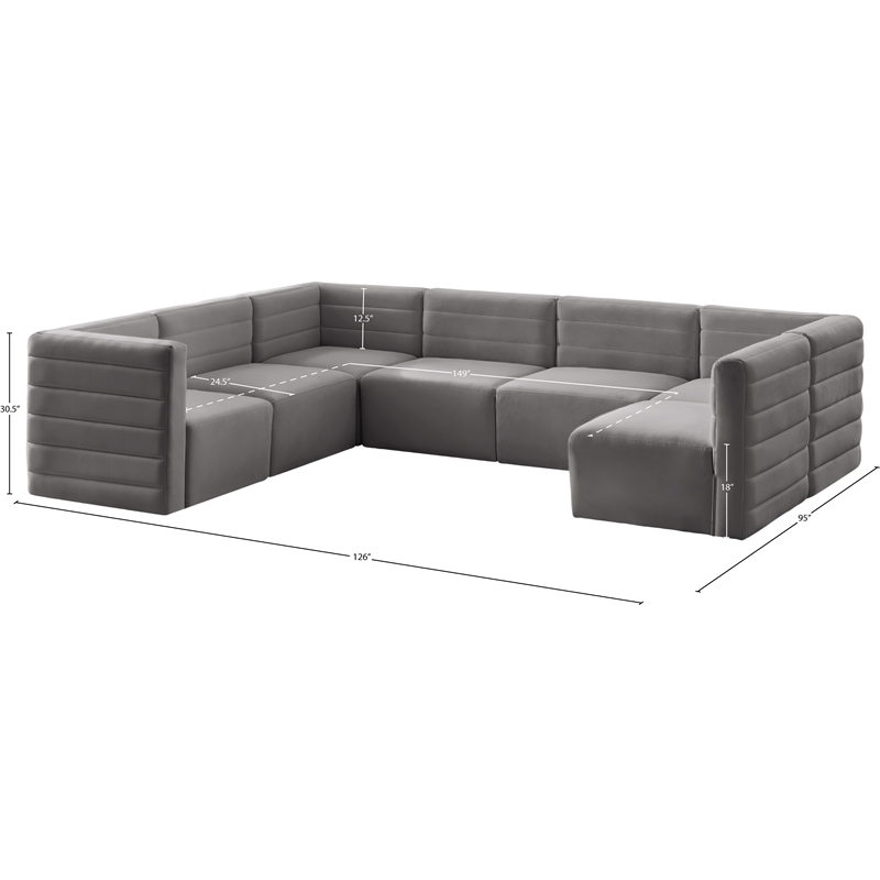 Meridian Furniture Quincy Grey Velvet Modular Sectional