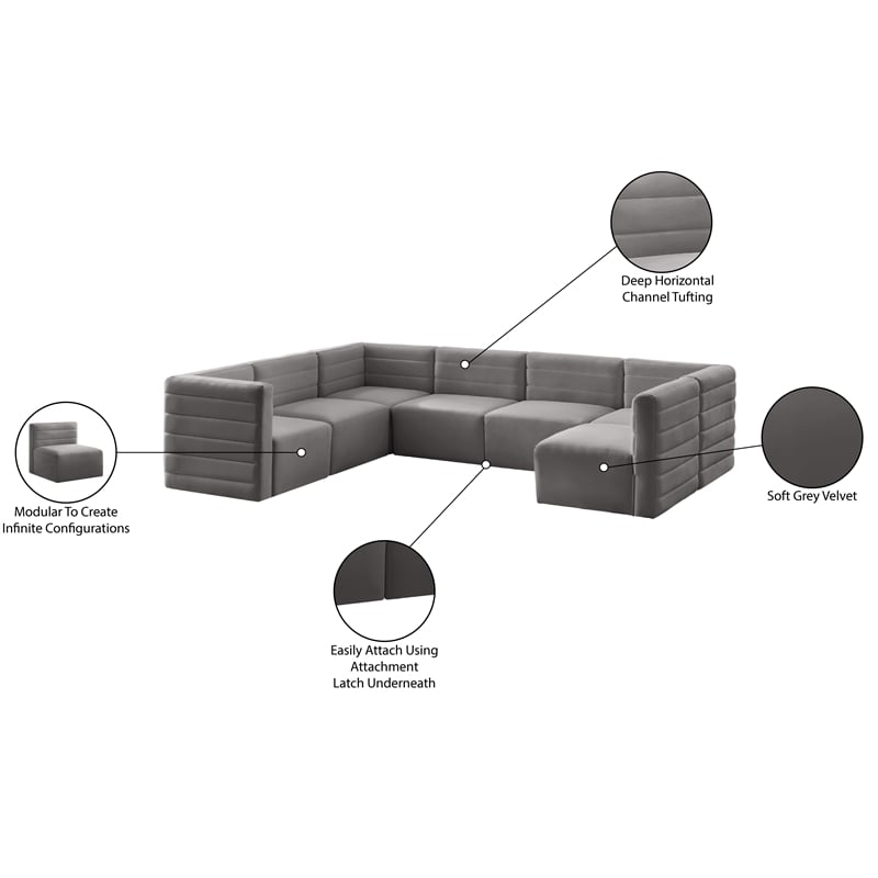Meridian Furniture Quincy Grey Velvet Modular Sectional