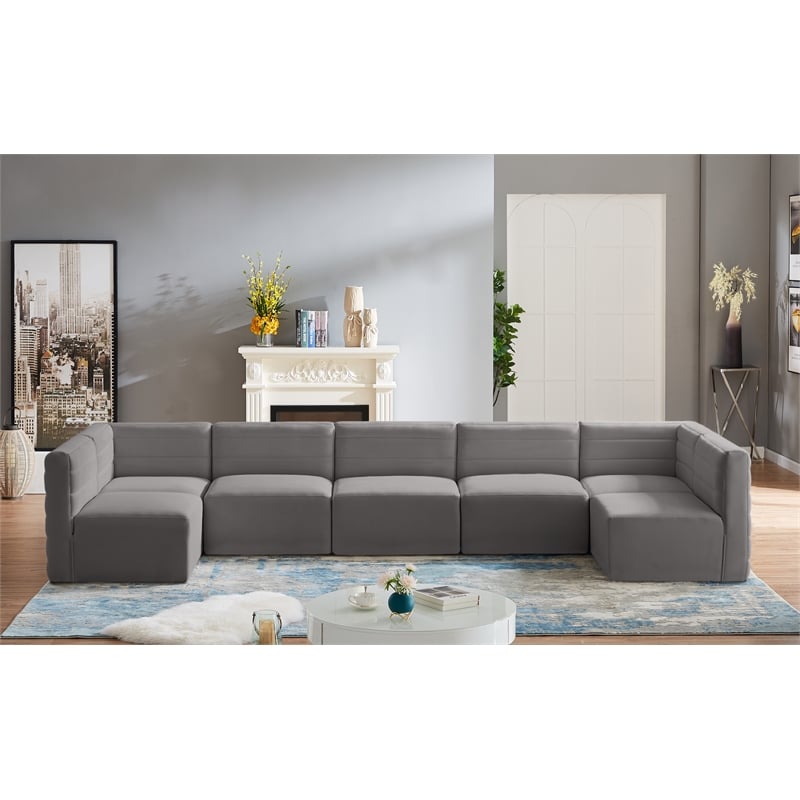Meridian Furniture Quincy Grey Velvet Modular Sectional