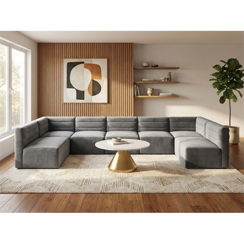 Meridian Furniture Quincy Grey Velvet Modular Sectional