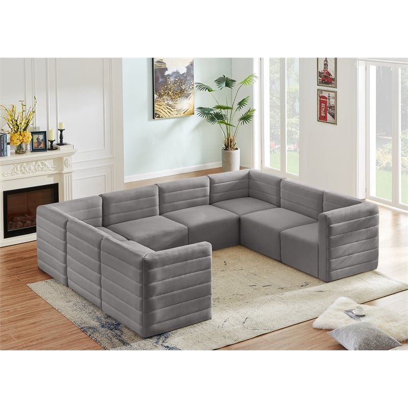 Meridian Furniture Quincy Grey Velvet Modular Sectional