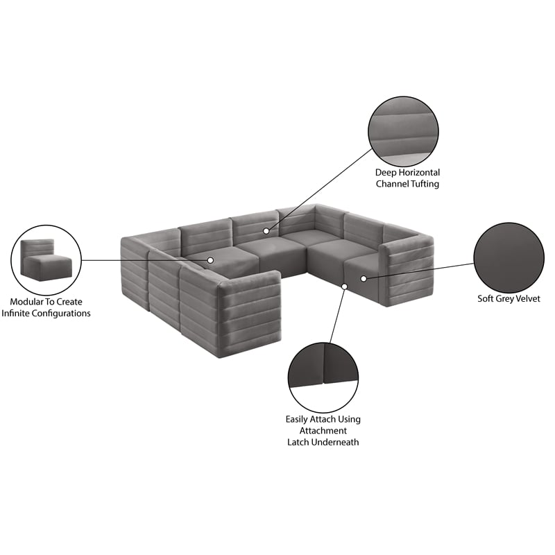 Meridian Furniture Quincy Grey Velvet Modular Sectional
