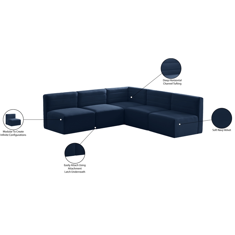 Meridian Furniture Quincy Navy Velvet Modular Sectional