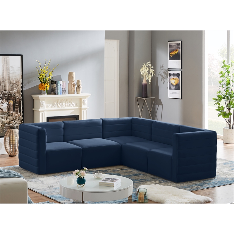 Meridian Furniture Quincy Navy Velvet Modular Sectional