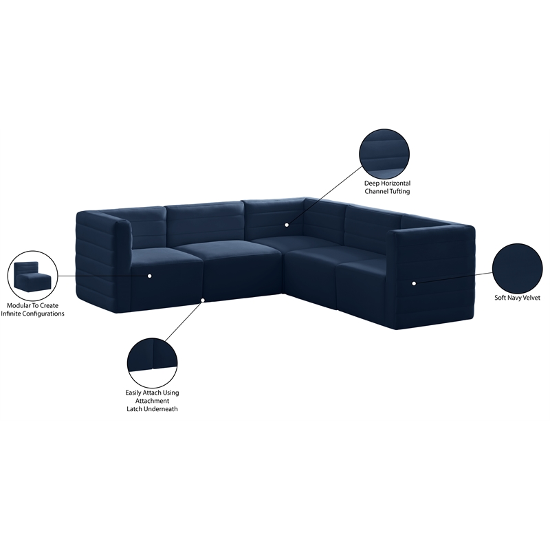 Meridian Furniture Quincy Navy Velvet Modular Sectional