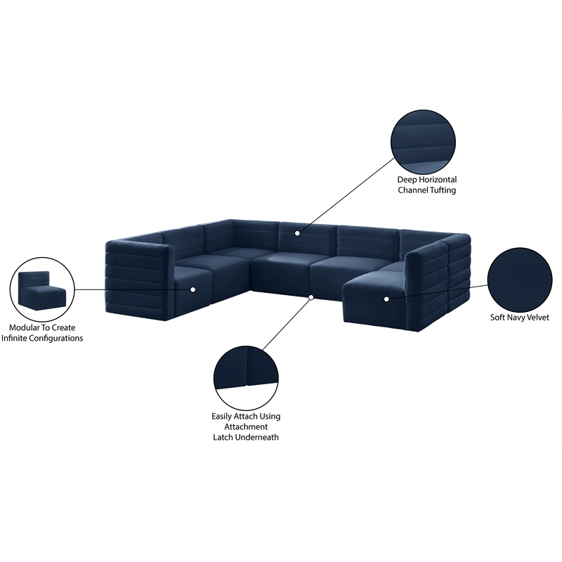 Meridian Furniture Quincy Navy Velvet Modular Sectional