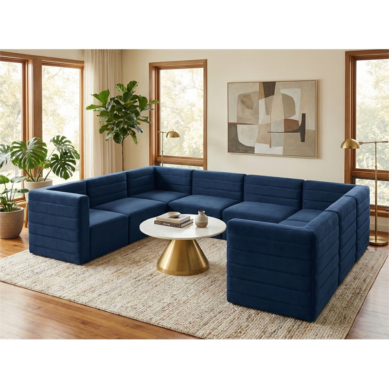 Meridian Furniture Quincy Navy Velvet Modular Sectional