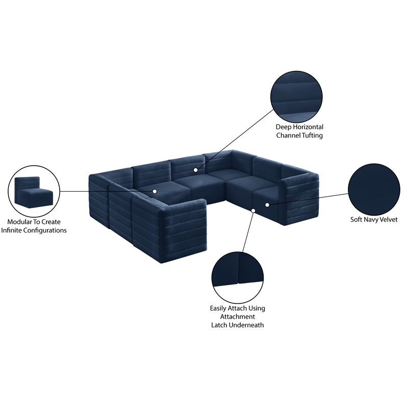 Meridian Furniture Quincy Navy Velvet Modular Sectional