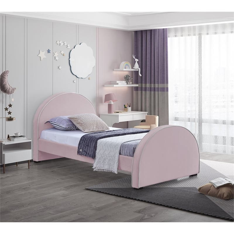 Meridian Furniture Brody Pink Velvet Twin Bed