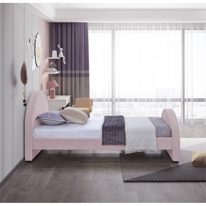 Meridian Furniture Brody Pink Velvet Twin Bed