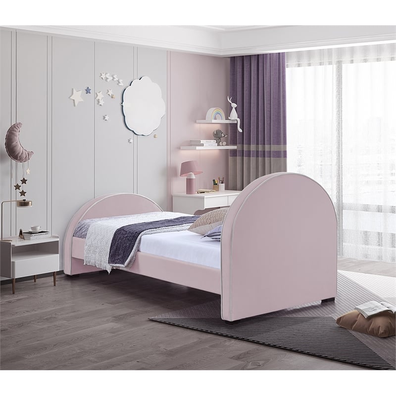 Meridian Furniture Brody Pink Velvet Twin Bed