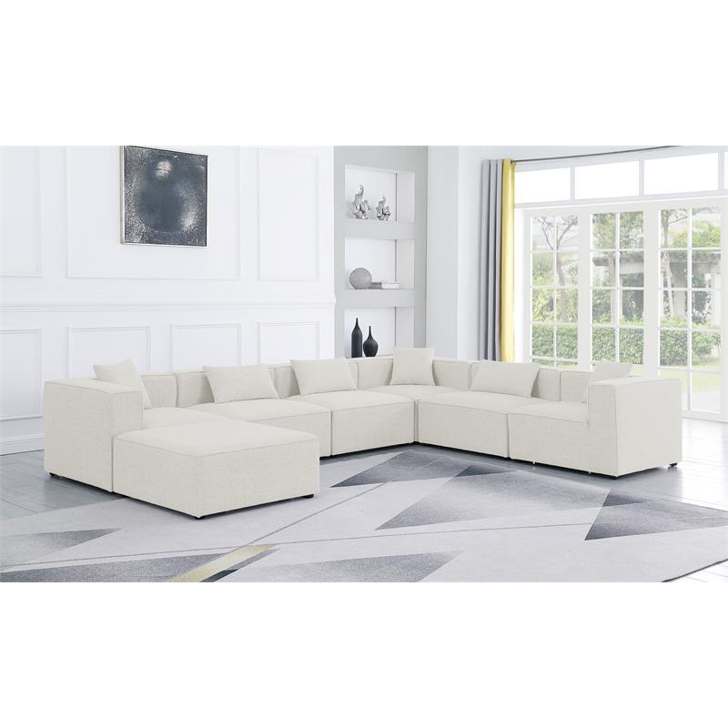 Meridian Furniture Cube Cream Durable Linen Modular Sectional