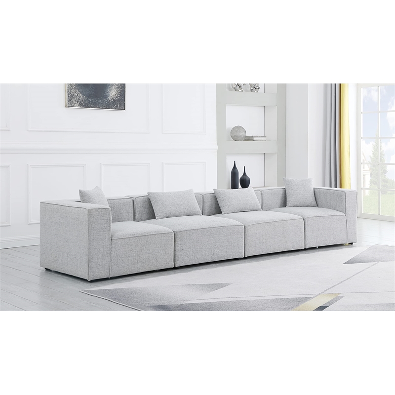 meridian furniture cube grey durable linen modular sofa
