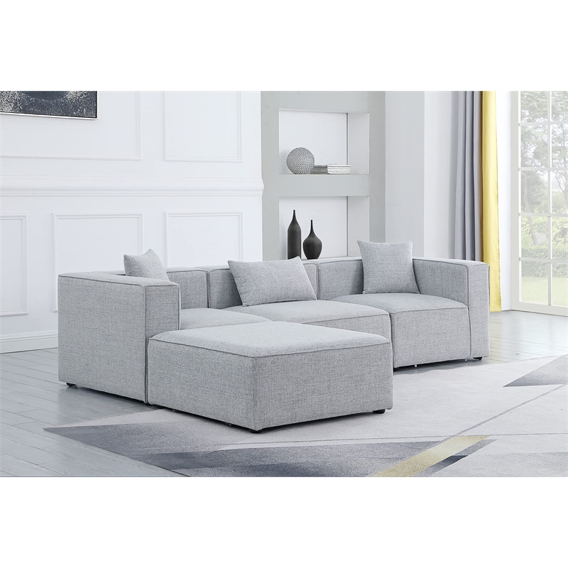 Meridian Furniture Cube Grey Durable Linen Modular Sectional