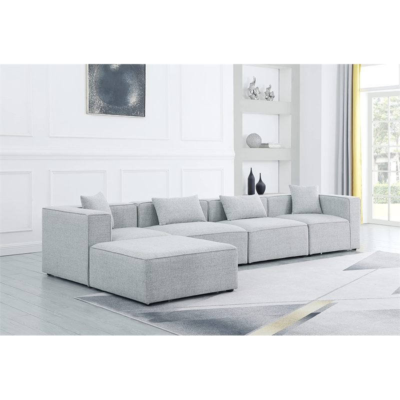 Meridian Furniture Cube Grey Durable Linen Modular Sectional