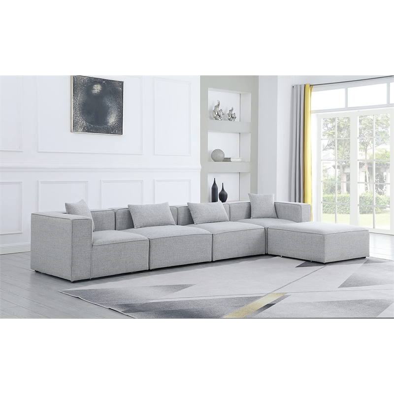 Meridian Furniture Cube Grey Durable Linen Modular Sectional