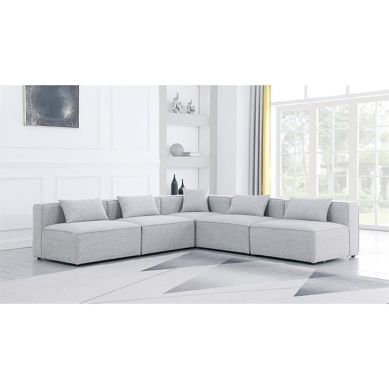 Meridian Furniture Cube Grey Durable Linen Modular Sectional