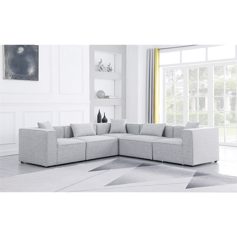 Meridian Furniture Cube Grey Durable Linen Modular Sectional