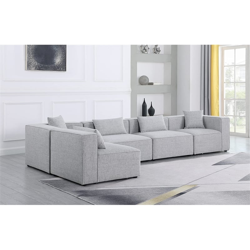 Meridian Furniture Cube Grey Durable Linen Modular Sectional