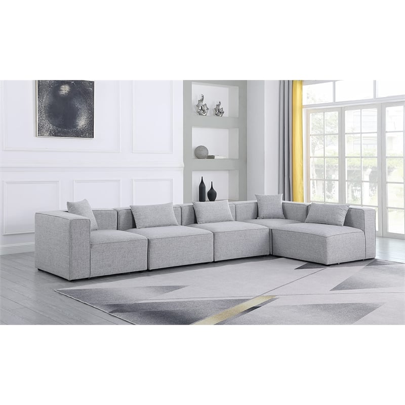 Meridian Furniture Cube Grey Durable Linen Modular Sectional