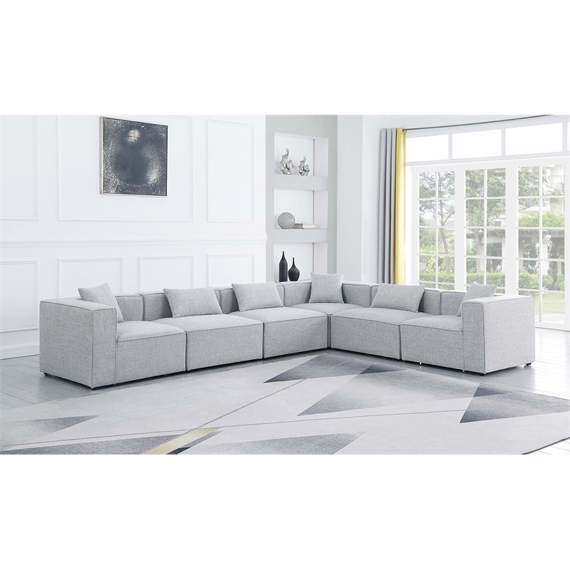 Meridian Furniture Cube Grey Durable Linen Modular Sectional