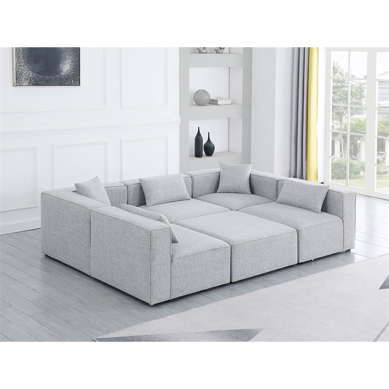 Meridian Furniture Cube Grey Durable Linen Modular Sectional