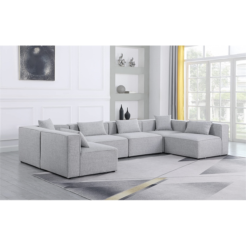 Meridian Furniture Cube Grey Durable Linen Modular Sectional
