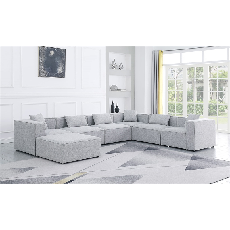 Meridian Furniture Cube Grey Durable Linen Modular Sectional