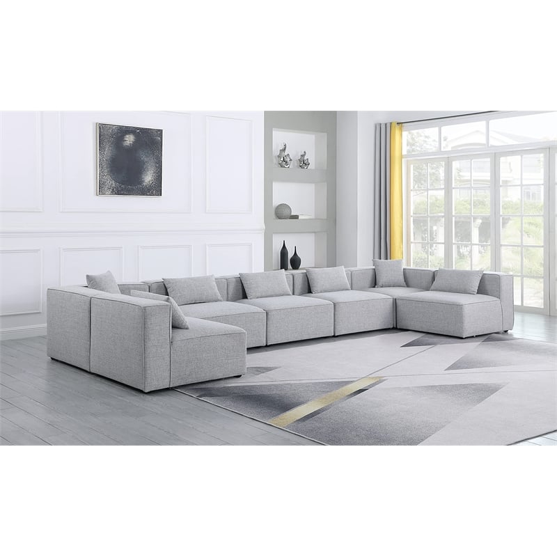 Meridian Furniture Cube Grey Durable Linen Modular Sectional