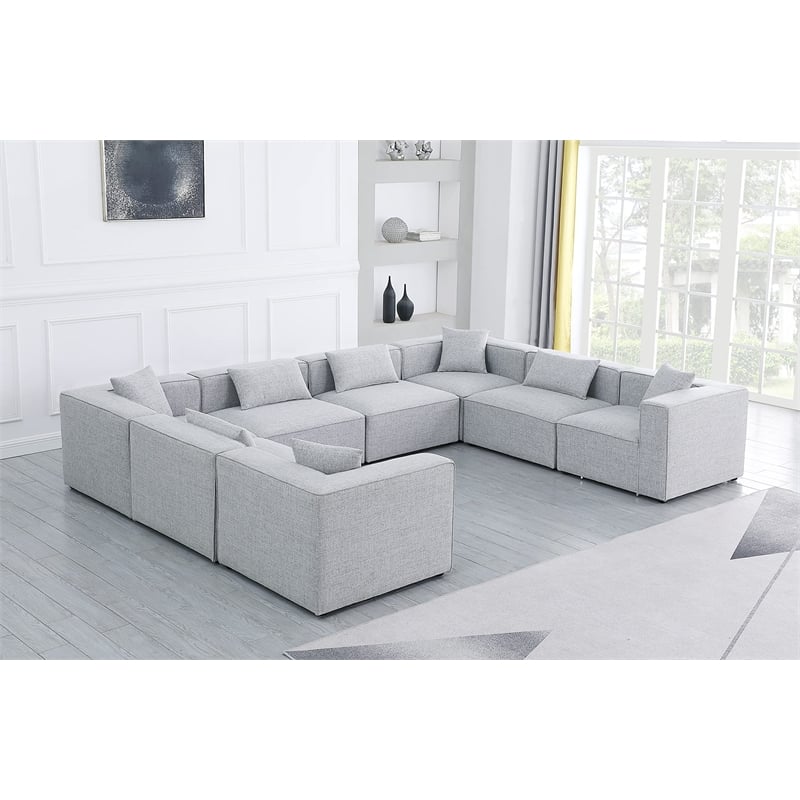 Meridian Furniture Cube Grey Durable Linen Modular Sectional
