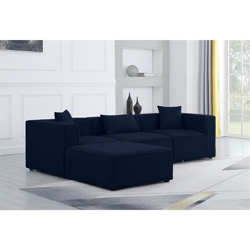 Meridian Furniture Cube Navy Durable Linen Modular Sectional