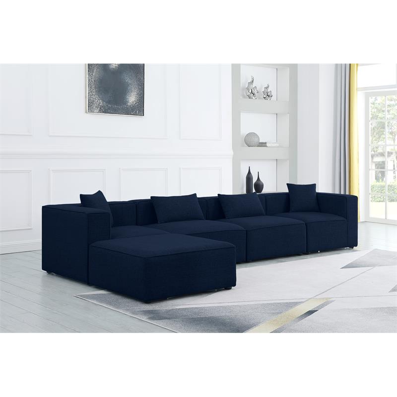 Meridian Furniture Cube Navy Durable Linen Modular Sectional