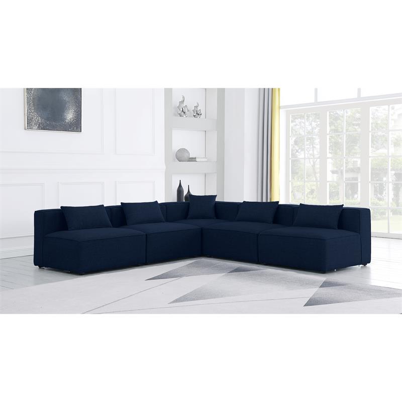 Meridian Furniture Cube Navy Durable Linen Modular Sectional
