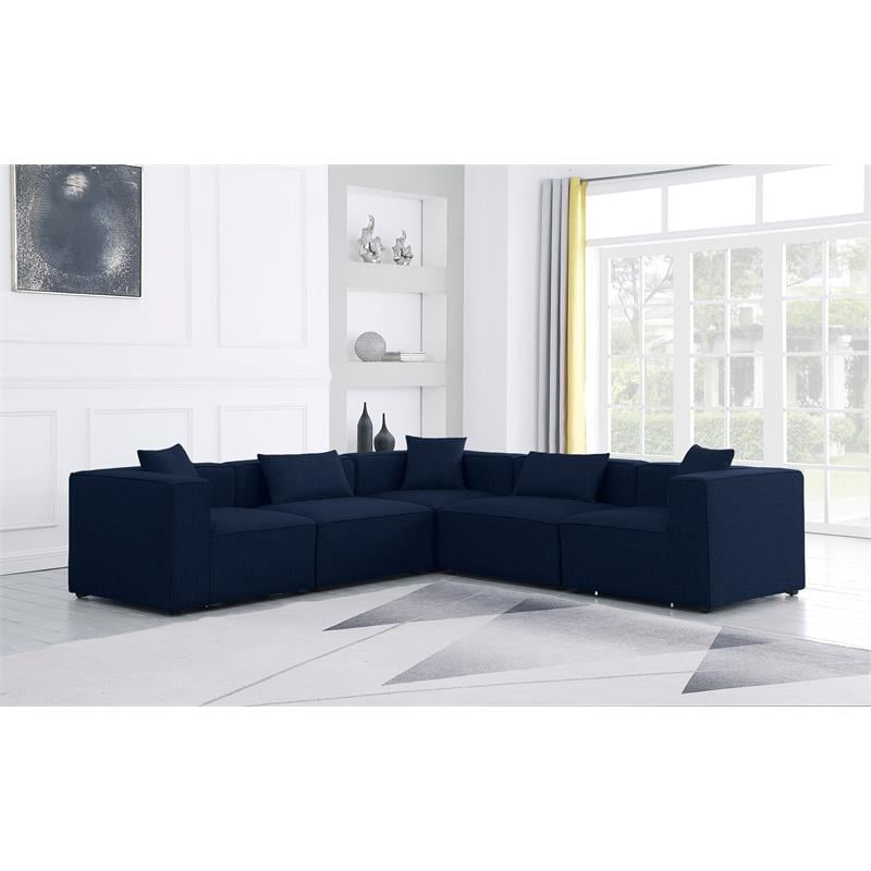 Meridian Furniture Cube Navy Durable Linen Modular Sectional