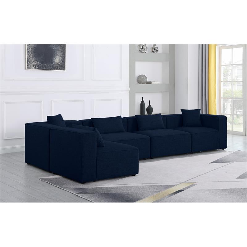 Meridian Furniture Cube Navy Durable Linen Modular Sectional