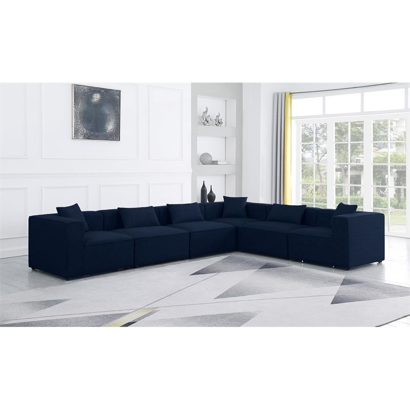 Meridian Furniture Cube Navy Durable Linen Modular Sectional
