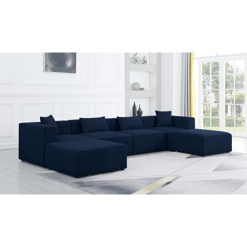 Meridian Furniture Cube Navy Durable Linen Modular Sectional