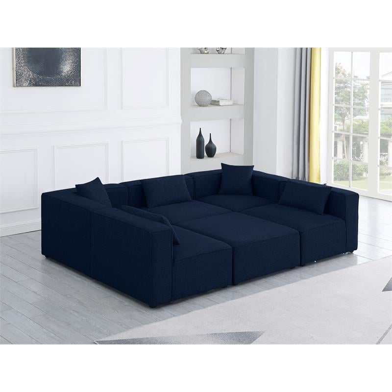 Meridian Furniture Cube Navy Durable Linen Modular Sectional