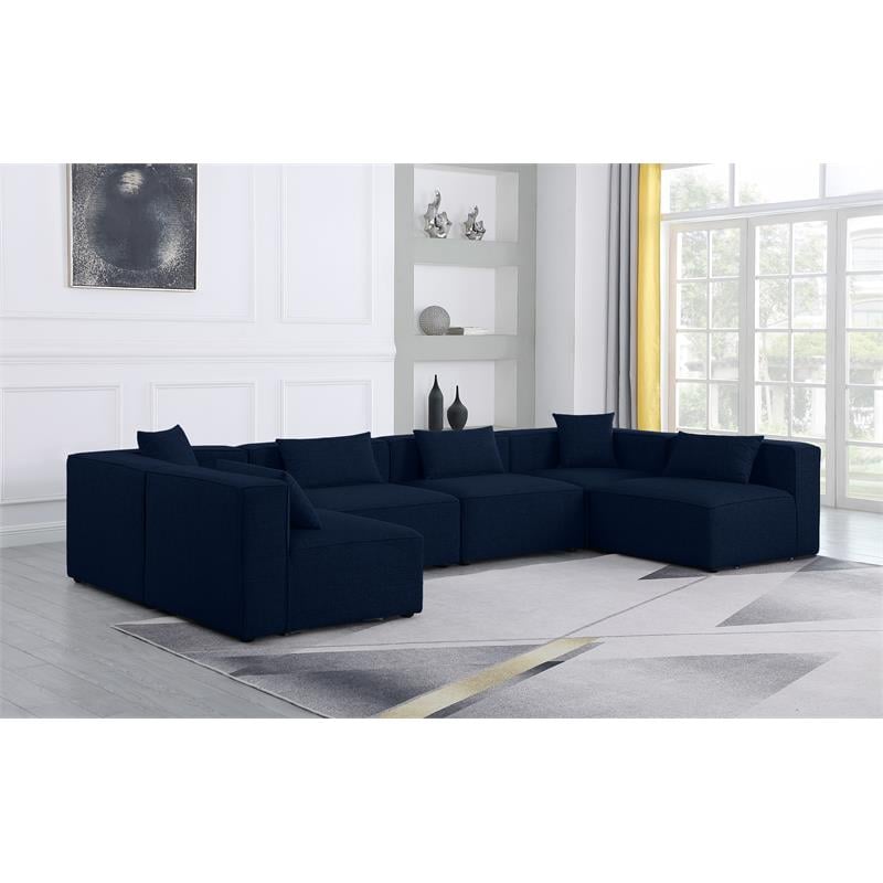 Meridian Furniture Cube Navy Durable Linen Modular Sectional