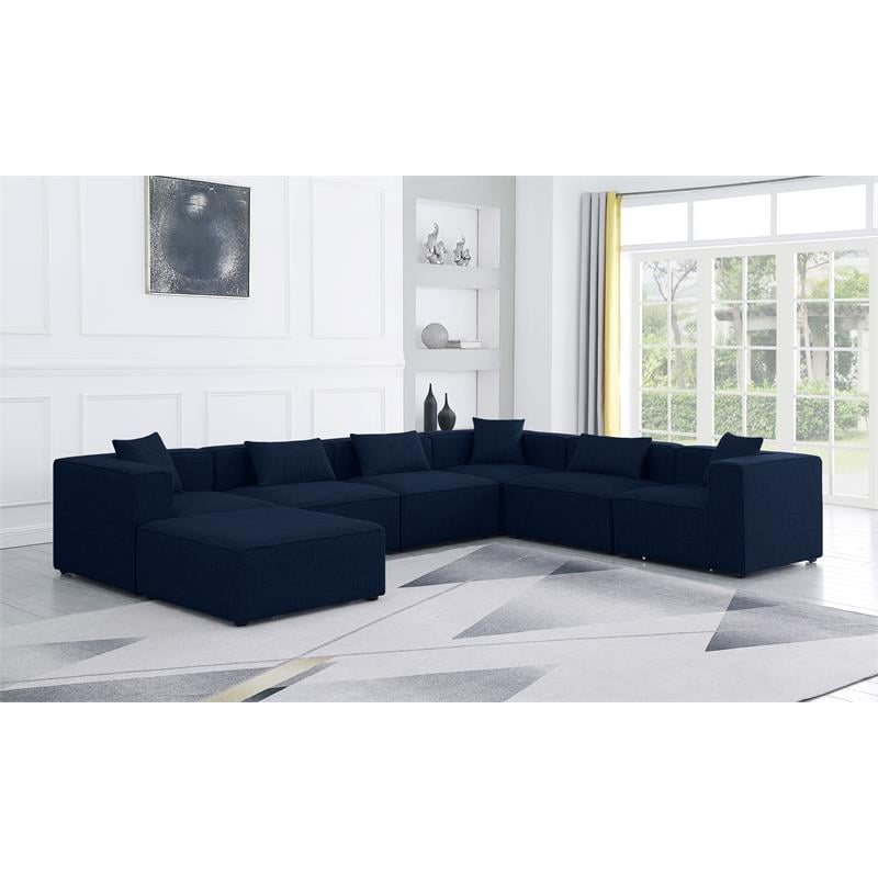 Meridian Furniture Cube Navy Durable Linen Modular Sectional