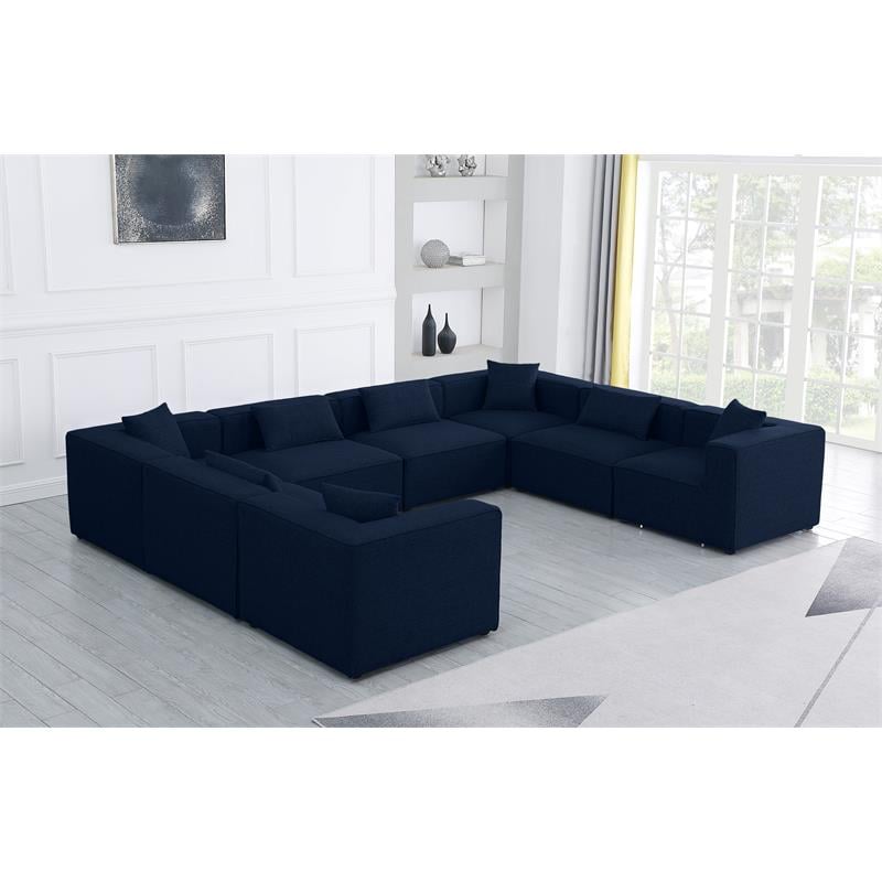 Meridian Furniture Cube Navy Durable Linen Modular Sectional