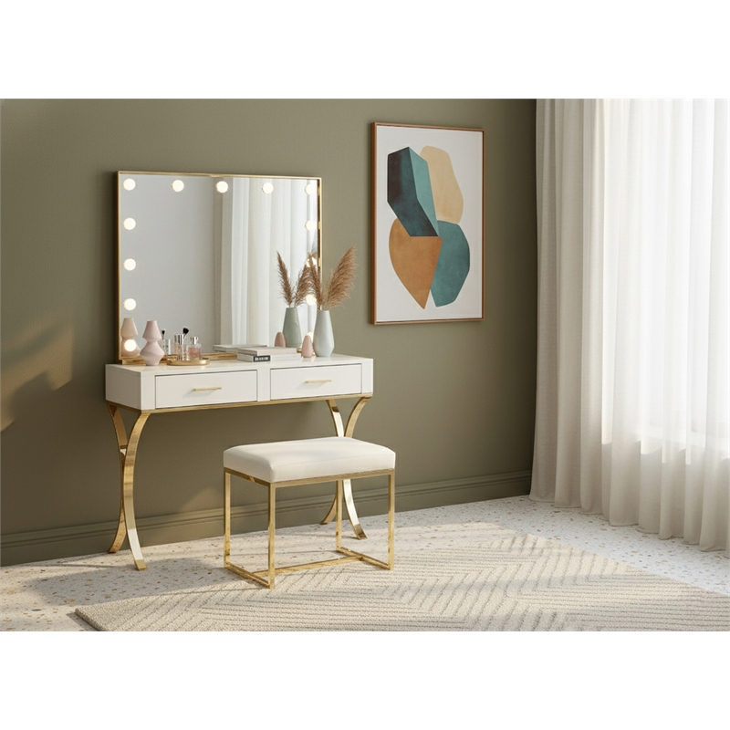 Meridian Furniture Monroe Gold Ottoman / Stool