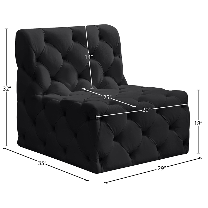 Meridian Furniture Tuft Black Velvet Armless Chair