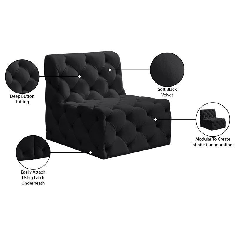 Meridian Furniture Tuft Black Velvet Armless Chair