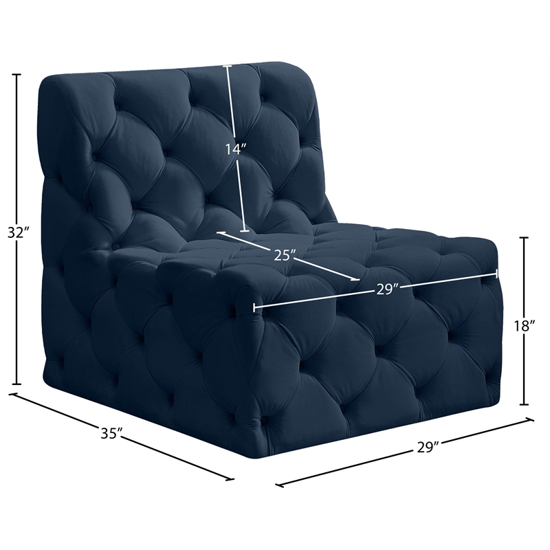 Meridian Furniture Tuft Navy Velvet Armless Chair