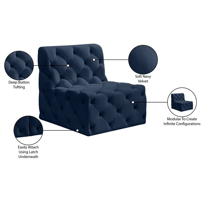 Meridian Furniture Tuft Navy Velvet Armless Chair