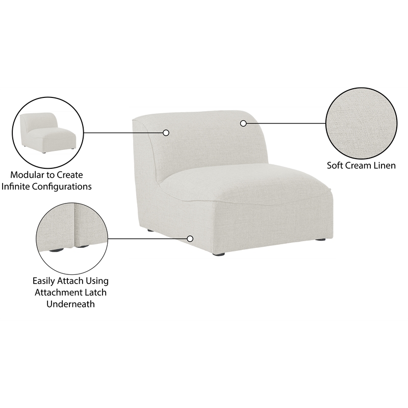 Meridian Furniture Miramar Cream Durable Linen Textured Armless