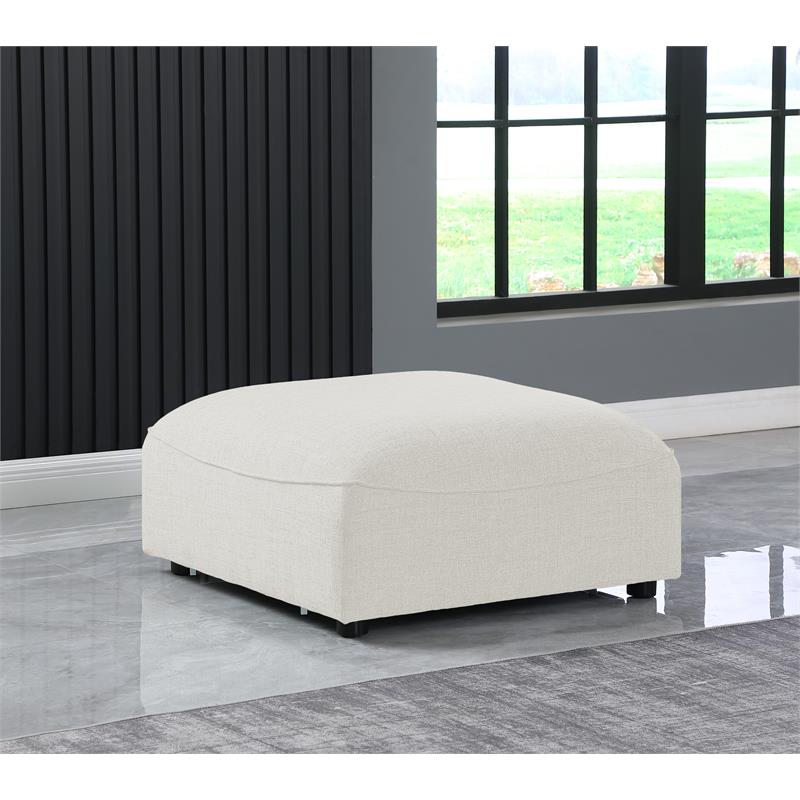 Meridian Furniture Miramar Cream Durable Linen Textured Ottoman